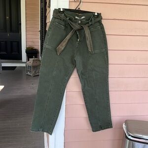 Green Hudson wide leg jeans w belt tie.